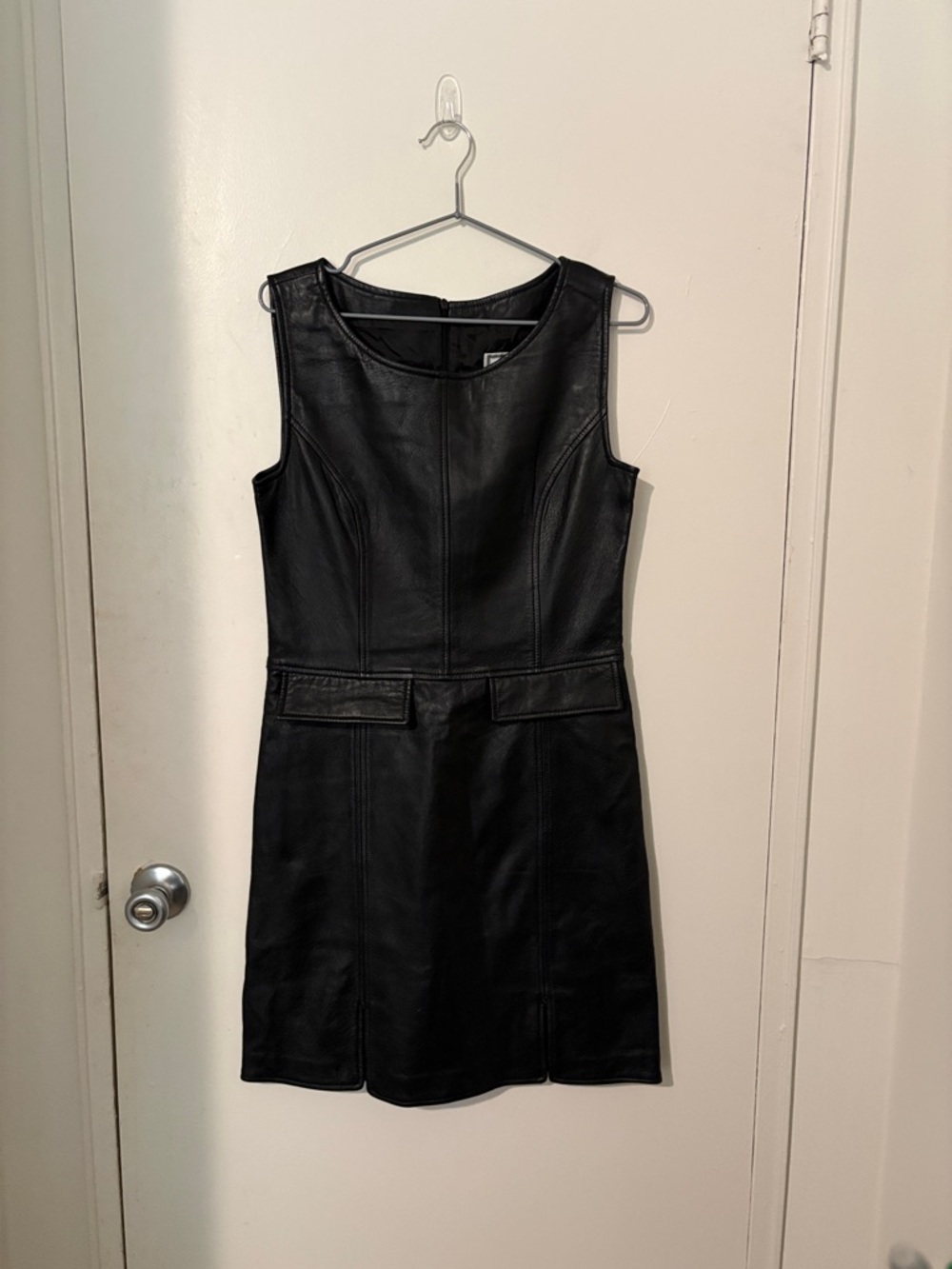 Sleeveless Black Genuine Leather Leather Mini Dress